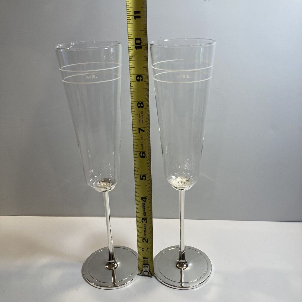 Kate Spade Lenox Wedding Champagne Flute Set Mr & Mrs Darling Point Crystal - Picture 10 of 10
